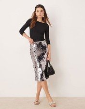 NWT Abercrombie Fitch Silver Sequin Midi Skirt Size Small Party Pencil Skirt