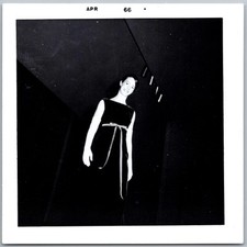 Vtg Snapshot Smiling Woman In Chic Black Sleeveless Dress With Bow 1966