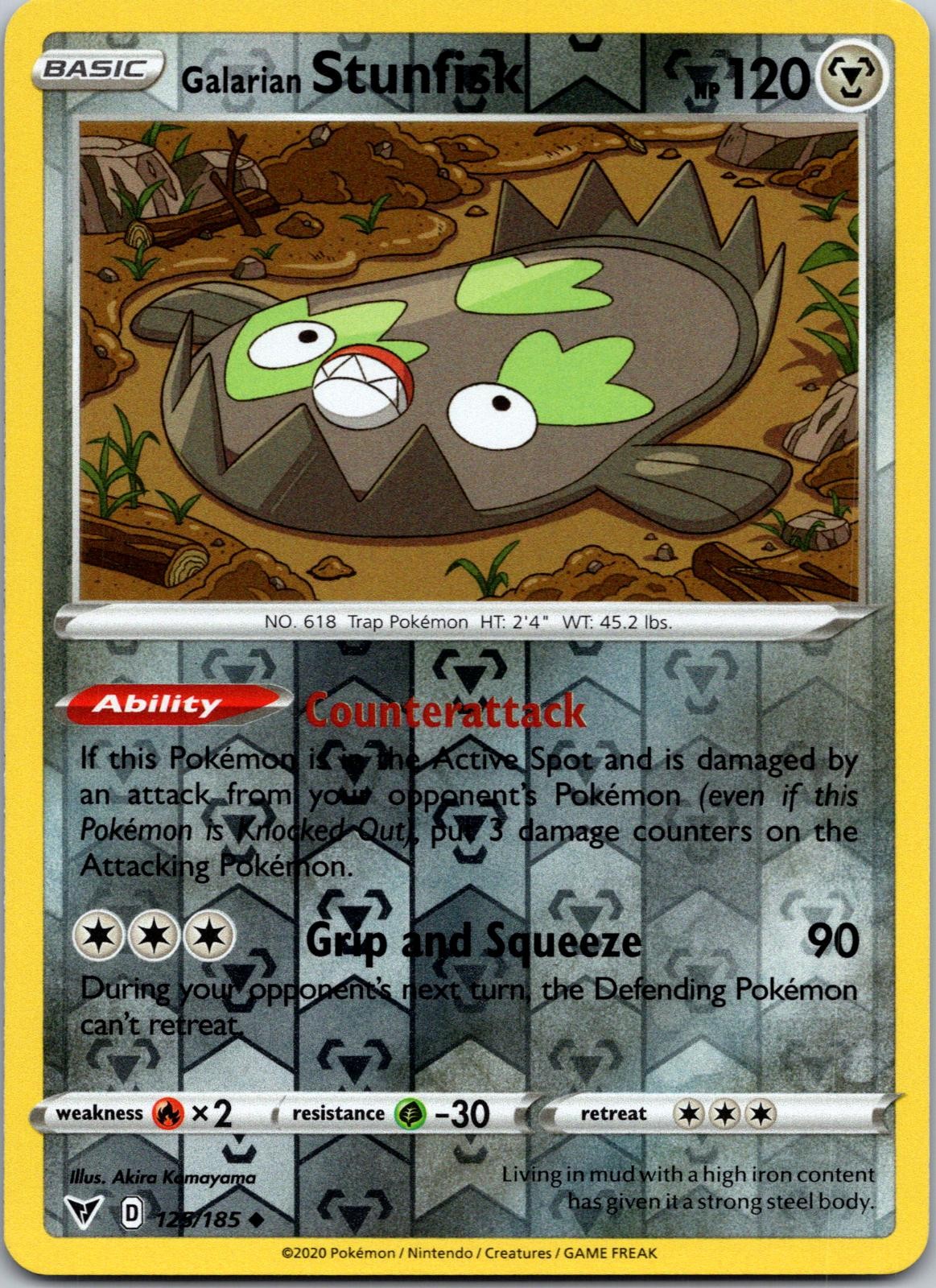 Galarian Stunfisk 125/185 Uncommon Vivid Voltage Pokemon Reverse Holo Near Mint