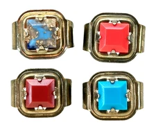 LOT 4 VTG GOLIATH-HALL AMERICANA FAUX GEM ADJUSTABLE METAL NOVELTY GUMBALL RINGS
