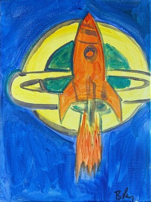 Original Abstract 11x14 Painting Pop Art Rocket Canvas Living Room Wall Decor