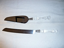 FOSTORIA Wedding Cake Knife and Server Set 2 Piece Clear Acrylic Handles