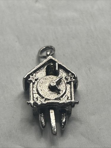 Vintage Cuckoo Clock Charm Pendant Sterling Silver, 925