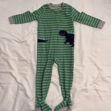 Carter's 4T Footed Pajamas Dinosaur Green Striped Fleece Zip Flame Resistant