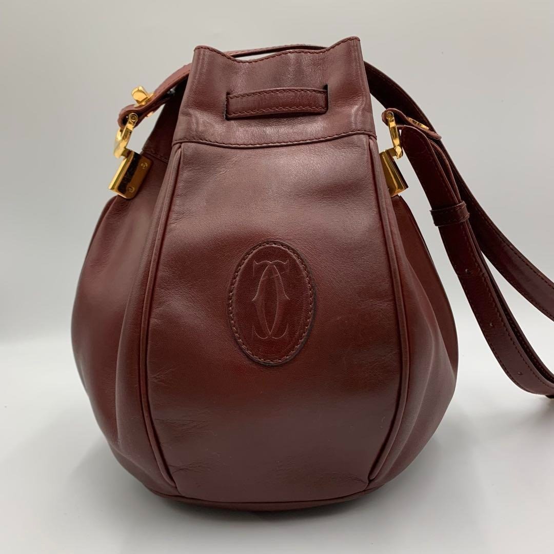 Must de Cartier Leather Shoulder Bag Bordeaux