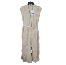 ZARA BEIGE MIDI ZW COLLECTION CREASED DRESS  With Pockets Size XS