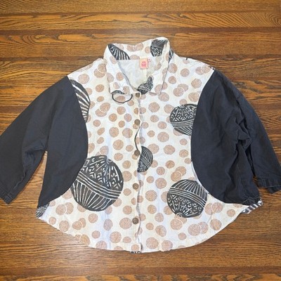 Cupcake International Cotton Graphic Abstract Yarn Ball Button Tunic Shirt M