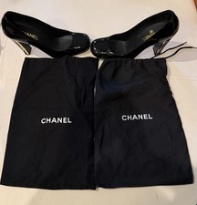 Chanel Black Patent Leather Logo Pumps Shoes Euro 38.5/fit like a Euro 36.5/37