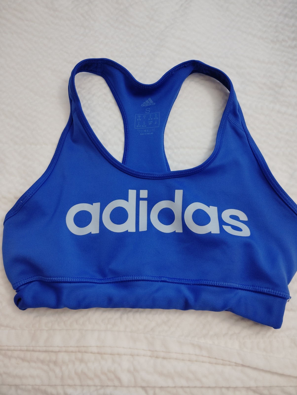 Adidas Women Sports Bra Small Blue Logo Wireless Racerback Pullover