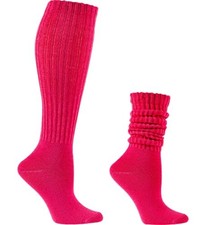 Women's Slouch Socks, Long Scrunch Knit Casual Socks for Girls, 7-11 Hot Pink