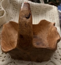 Hand Crafted Burl Wood Basket with Handle -Mid Century Large - 13  X10  X8  Rustic