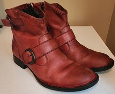 Born Raisa Red Leather Zip & Buckle Ankle Boots - Women's Size US 6 EUR 36