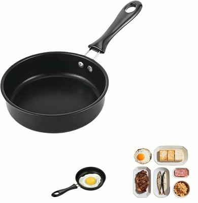 4.7 Inch Mini Frying Pan, Black Non-Stick Egg Pan with Hanging Hole, Flat Bottom