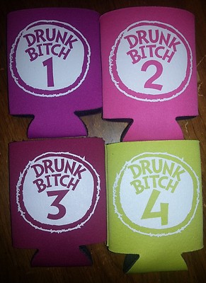 New DRUNK BITCH ONE TWO THREE FOUR 5  6 CAN KOOZIE Insulated BEER Holder Coozie 