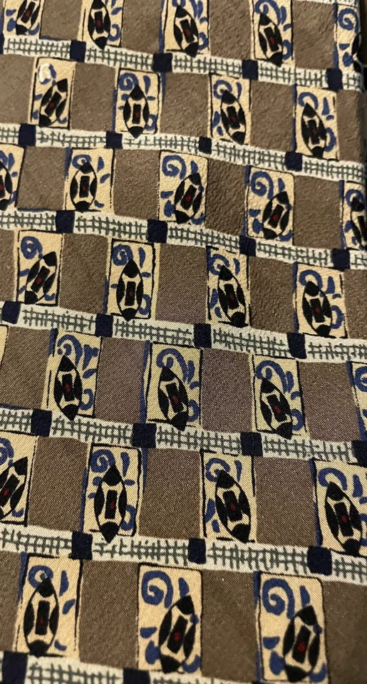 Corbata Geoffrey Bean marrón dorada 100 % seda 58 larga 3/4 de ancho Foto 2 de 3