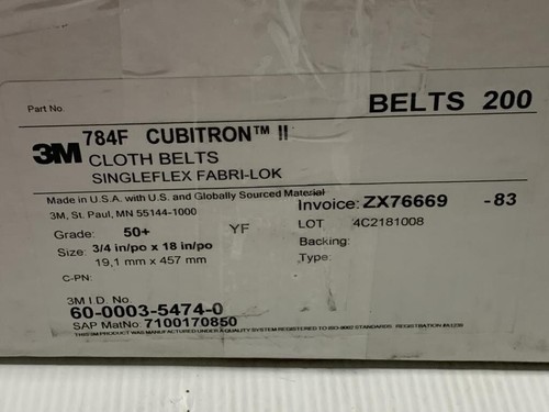 200 Belts 3M Cubitron II 784F 3/4" X 18" 784F 36+ GRIT CLOTH BELT - Picture 6 of 6