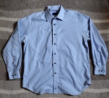 David Donahue Shirt 17 34/35 Classic Fit Blue Check Button Up Dress Long Sleeve