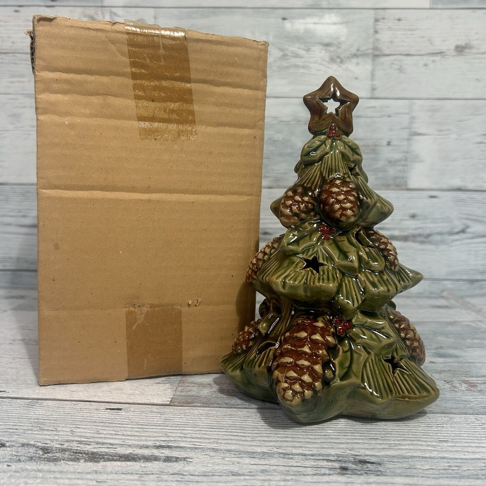 Vintage 8” Ceramic Pine Christmas Tree Tea Light Holder eBay