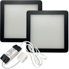Image of 2x MATT BLACK Slim Square Under Cabinet Down Light & Driver Kit - Warm White LED