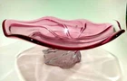 Vintage Large 60s Murano heavy Flower Bowl Pink Glass Art Fruit Dish Cute 13.7"