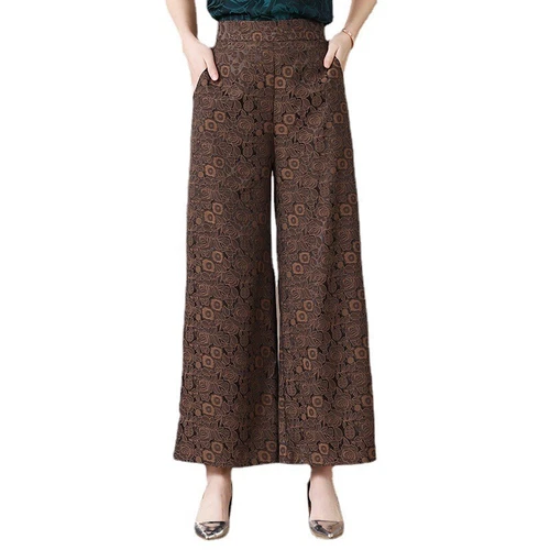Womens Fashion Floral Wide Legs Casual High Waist Loose Straight Trousers Pants - Picture 2 of 15