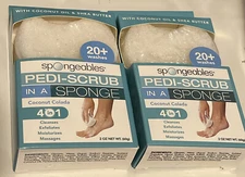 2x Spongeables Pedi Scrub Foot Scrubber Coconut Colada Shea Butter 20+ Washes