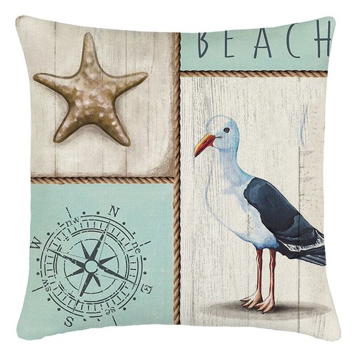 Seas The Day Throw Pillow Case Coastal Summer Beach Sea Gull Bird Cushion Covers - Picture 13 of 15