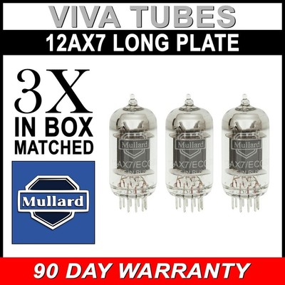 Brand New Gain Matched Trio (3) Mullard Reissue 12AX7 LONG PLATE Vacuum Tubes