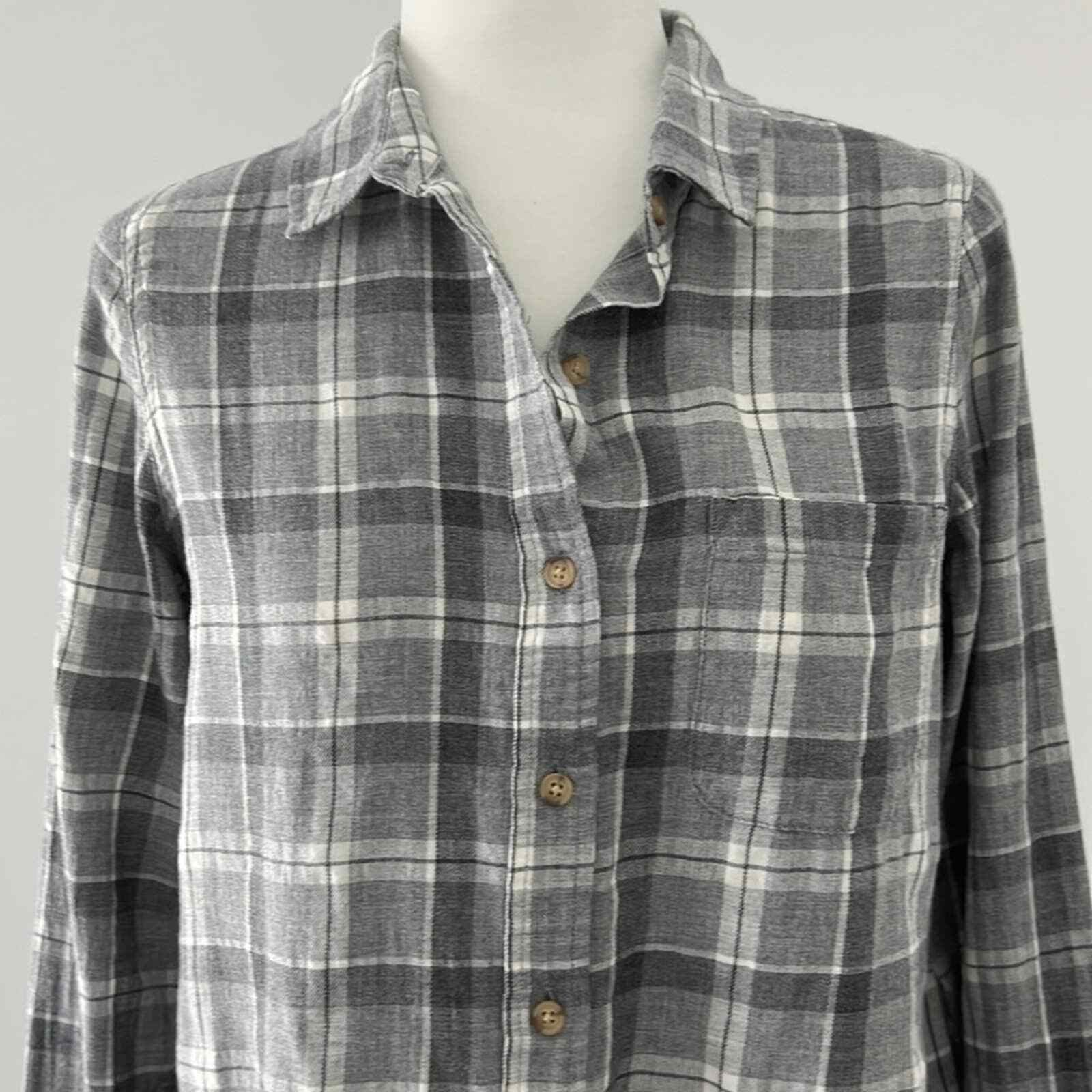 MARINE LAYER gray plaid meadow button down flanne… - image 3