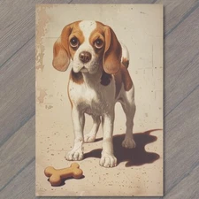 POSTCARD Dog Beagle Puppy Cute Canine Fun Funny Illustration Sitting Good Dog