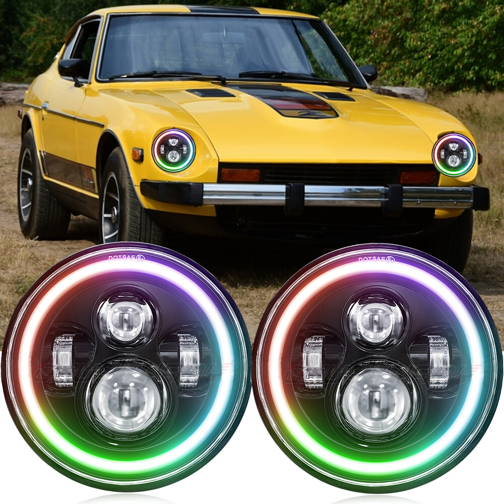Black 2PCS 7inch Round LED Headlights Hi/Lo Beam For Datsun