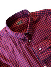 UNTUCKit Men's XXL Slim Fit Shirt Button Up Red Blue Checkered 100% Cotton
