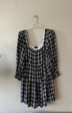 Lulu’s That Song Black White Plaid Print Dress Size Medium Preppy Academia Boho