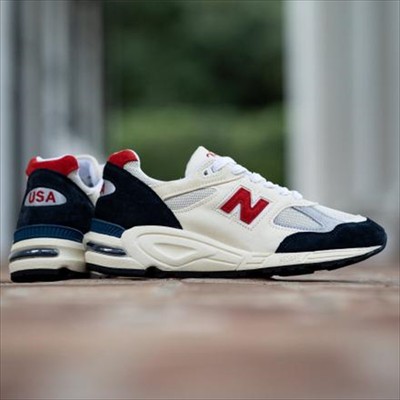 new balance m990v2 by teddy santis white navy red