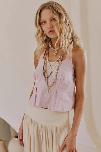 Free People Free-Est Melted Away Cotton-Linen Cropped Top Halter XS NEW 279993 - Imagen 2 de 9