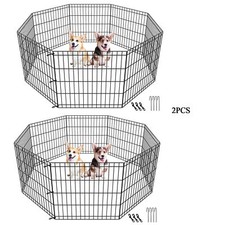 2PCS Dog Playpen 24" 8 Panels Foldable Exercise Pen Pet Playpen Fence In/Outdoor