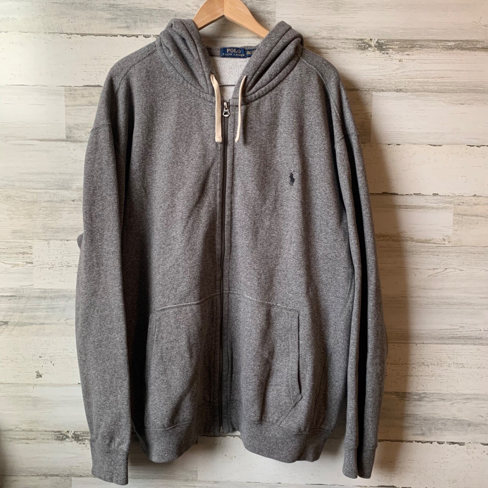 Polo Ralph Lauren uomo grigia con cappuccio zip misto cotone poliestere pony 2XL