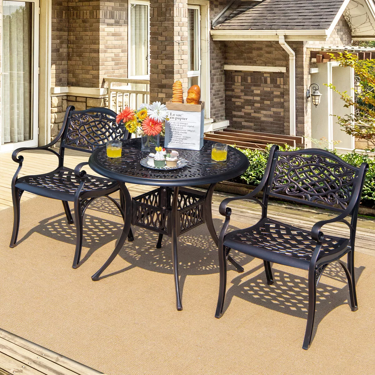 Cast aluminum patio table set hot sale