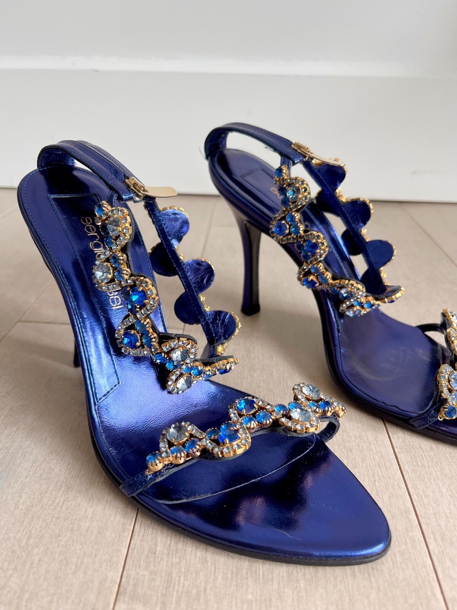 Sergio Rossi Rhinestone Metallic Blue - Vintage Designer Shoes | eBay