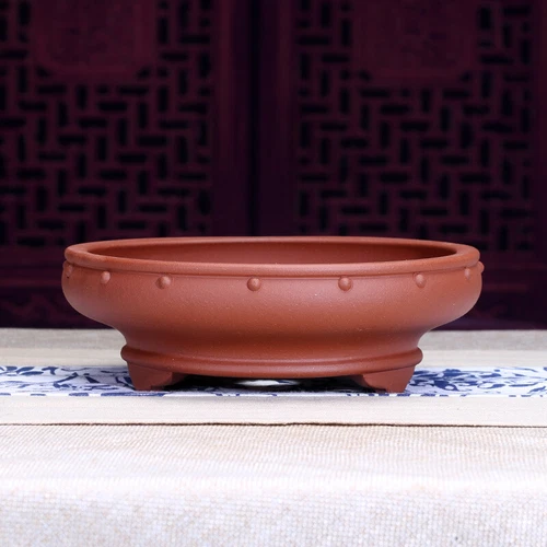 7" Round Traditional Chinese Bonsai Pot Old Style Unglazed Purple Sand Flowerpot - Picture 8 of 27