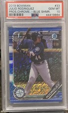 2019 Bowman Chrome Prospect #33 Julio Rodriguez Blue Shimmer 73/150 PSA 10