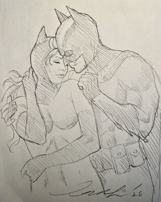 Batman Catwoman Dc Comics Eddie Lin Original Pencil Sketch