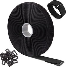 16Ft x 1In Adjustable Cable Straps with 25 Buckles, Free Cut Length, Black Re...