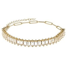 6.65 Ctw Baguette Lab Created Diamond 14K Yellow Gold Over Paperclip Bracelet 8"