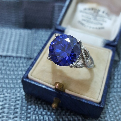 Qvc 925 Sterling Silver Ring, Simulated Sapphire Ring, Size O.5 US 7.25 - Picture 4 of 7