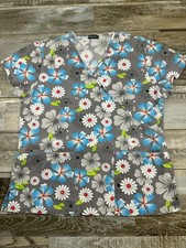 Women's unsized Absolute Scrub Top gray blue floral Nurse Doctor Medical