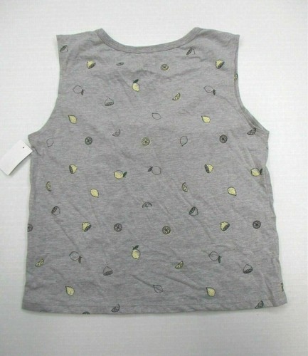 new MODERN LUX T-Shirt Women's Size XL Cotton Lemons Gray/Yellow Scoop Neck Tank - Picture 6 of 7