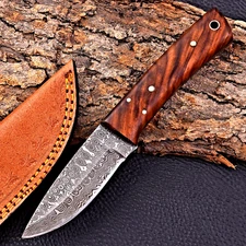 Custom Made Damascus Hunting Skinner Knife Hand Forged Damascus Steel Wood 2900