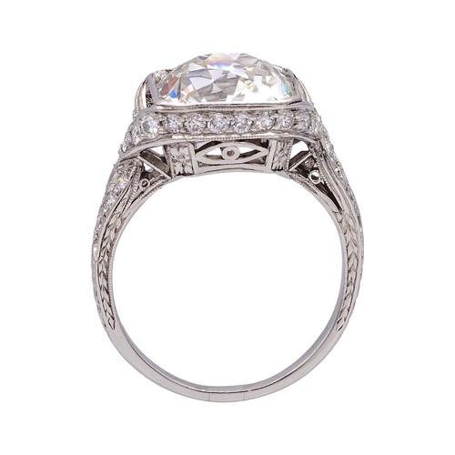 Handmade Art Deco Platinum Ring 4.11 Ct Old Mine Cut Diamond – I/VS2 GIA - Picture 7 of 11