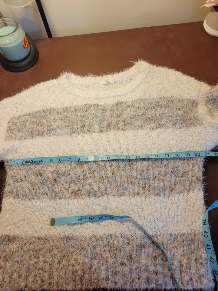 Suéter Maurices Gris Blanco Marrón Rayas Linterna Difusa Suave Para Mujer Talla XL Foto 3 de 4